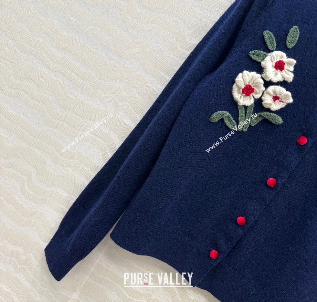 Ermanno Scervino Flower Cashmere and Wool Cardigan Blue 2025 0904 (QI-250904082)