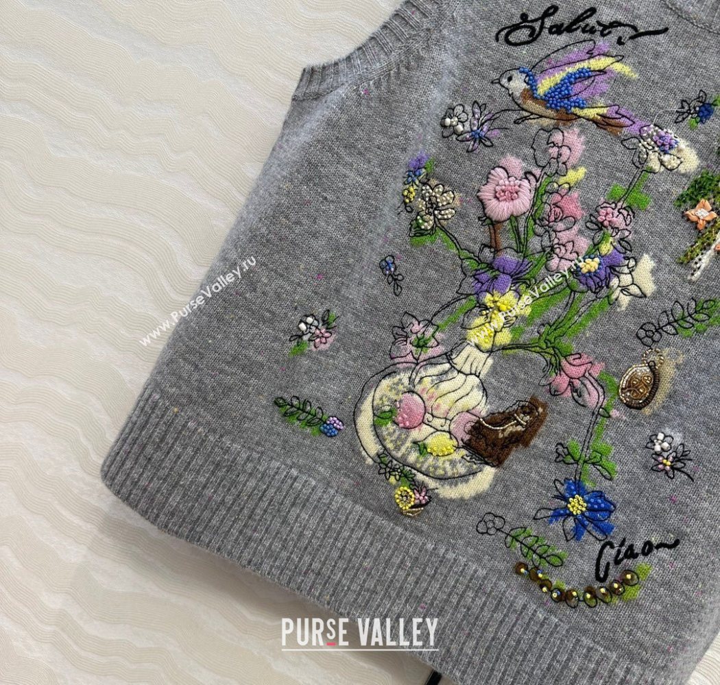 Ermanno Scervino Wool Embroidered Vest and Skirt Set Grey 2025 ER1980 (QI-250904083)