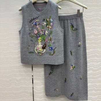 Ermanno Scervino Wool Embroidered Vest and Skirt Set Grey 2025 ER1980 (QI-250904083)