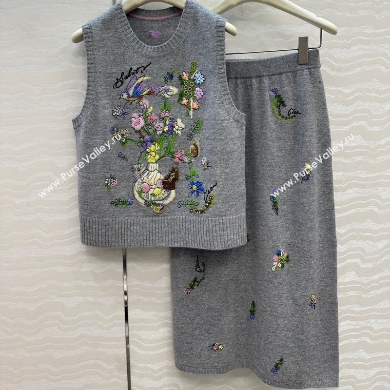 Ermanno Scervino Wool Embroidered Vest and Skirt Set Grey 2025 ER1980 (QI-250904083)