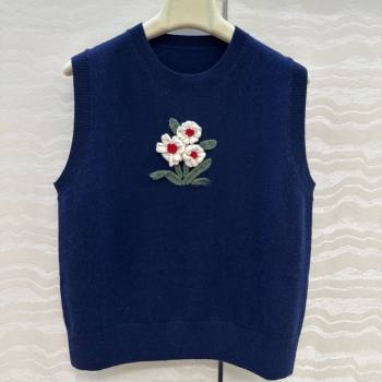 Ermanno Scervino Flower Cashmere and Wool Vest Blue 2025 0904 (QI-250904084)