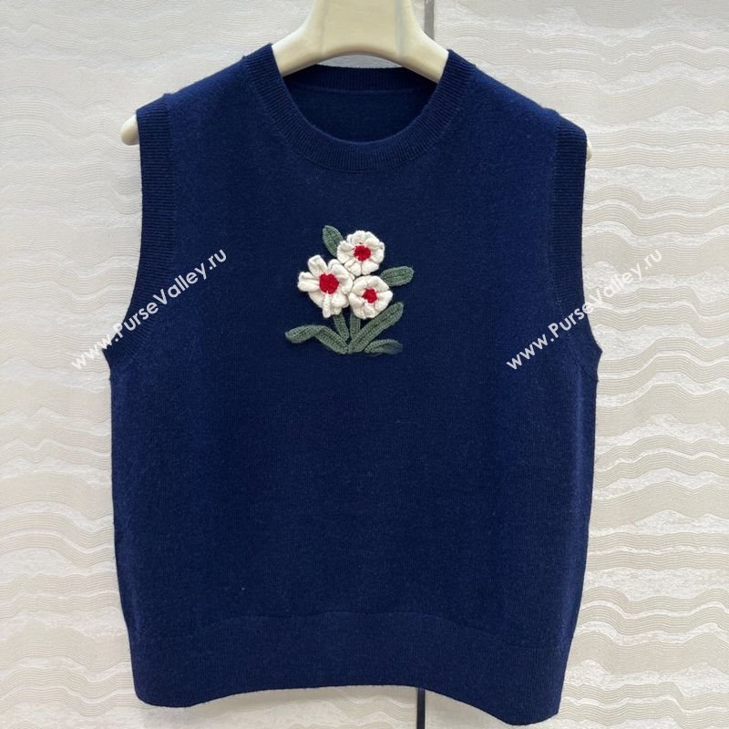 Ermanno Scervino Flower Cashmere and Wool Vest Blue 2025 0904 (QI-250904084)