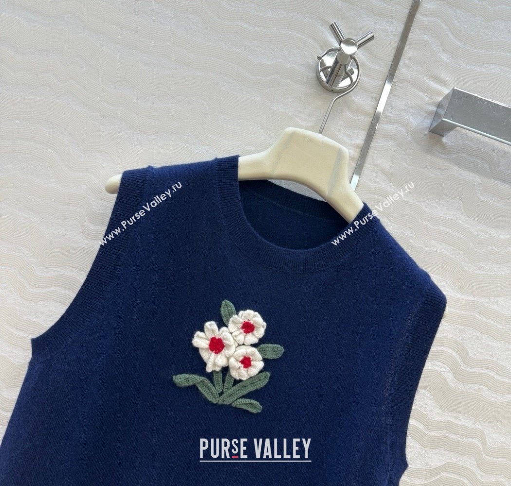 Ermanno Scervino Flower Cashmere and Wool Vest Blue 2025 0904 (QI-250904084)