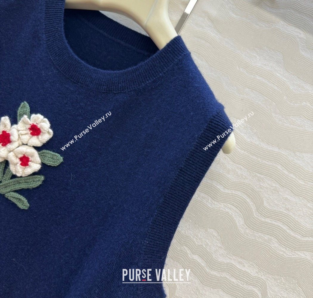 Ermanno Scervino Flower Cashmere and Wool Vest Blue 2025 0904 (QI-250904084)