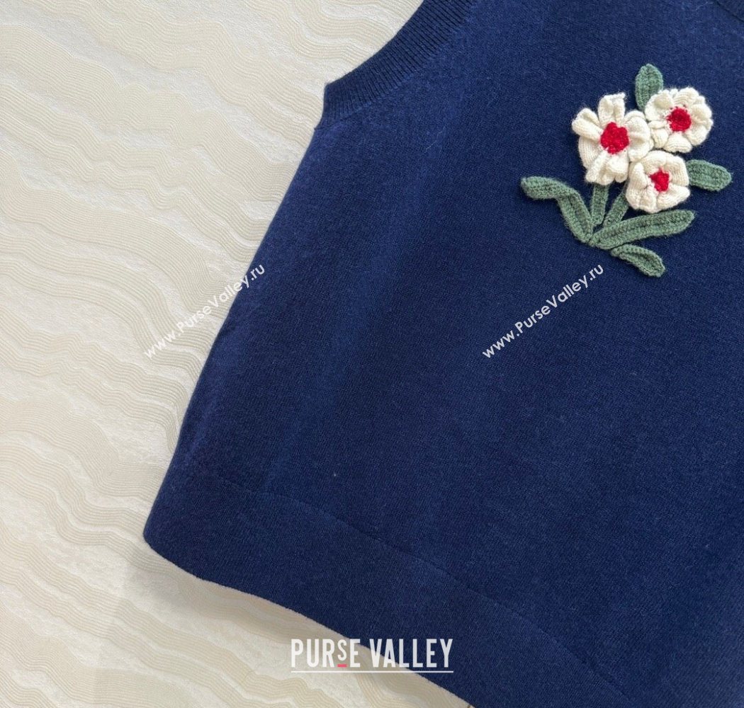 Ermanno Scervino Flower Cashmere and Wool Vest Blue 2025 0904 (QI-250904084)