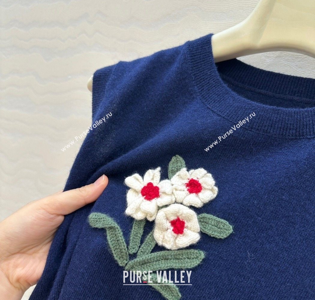 Ermanno Scervino Flower Cashmere and Wool Vest Blue 2025 0904 (QI-250904084)