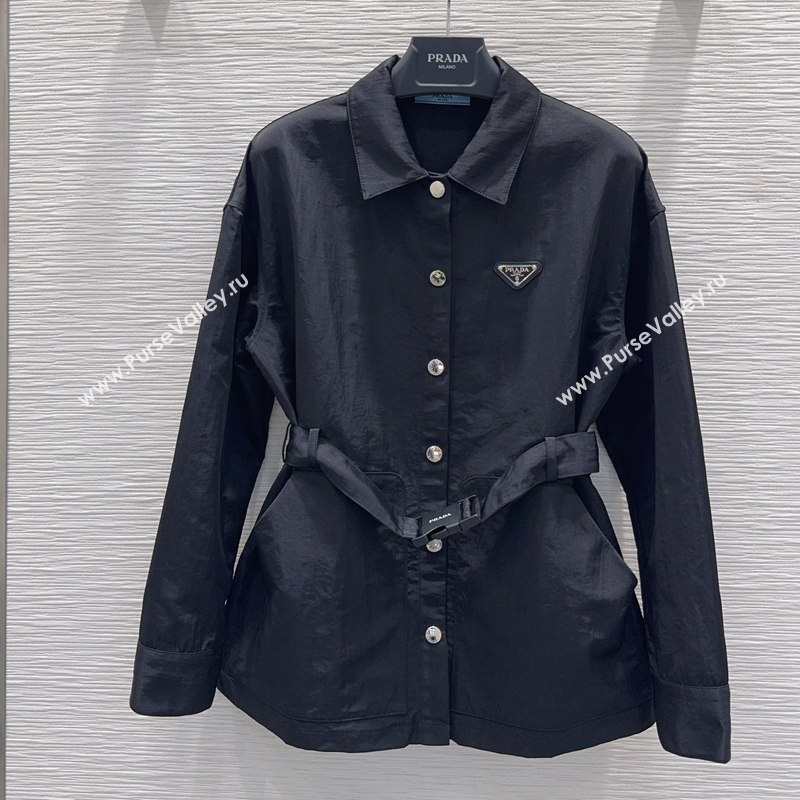 Prada Black Jacket with Belt 2025 PR090409 (QI-250904109)
