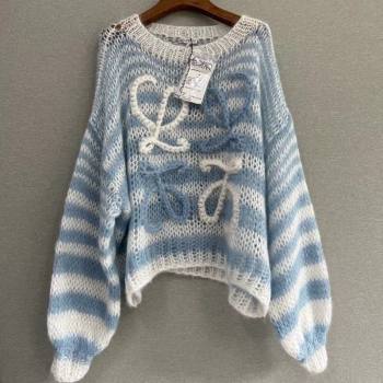 Loewe Mohair Crochet Striped Sweater White/Blue 2025 0904 (QI-250904092)