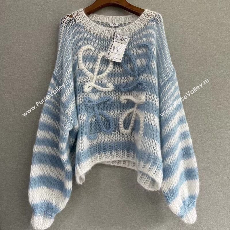 Loewe Mohair Crochet Striped Sweater White/Blue 2025 0904 (QI-250904092)