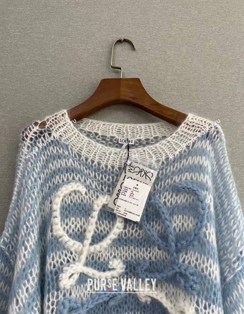 Loewe Mohair Crochet Striped Sweater White/Blue 2025 0904 (QI-250904092)