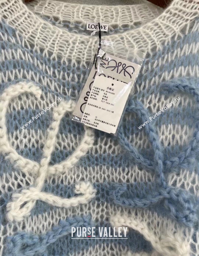 Loewe Mohair Crochet Striped Sweater White/Blue 2025 0904 (QI-250904092)