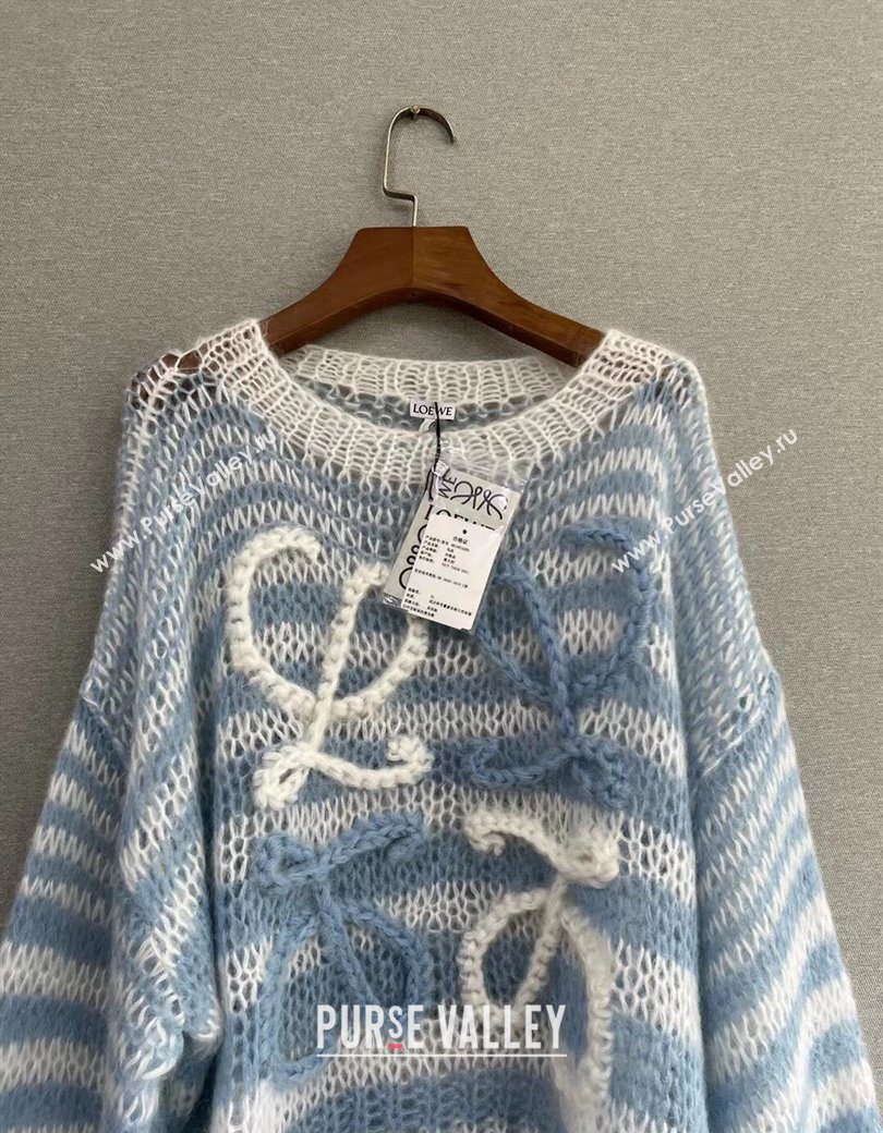 Loewe Mohair Crochet Striped Sweater White/Blue 2025 0904 (QI-250904092)