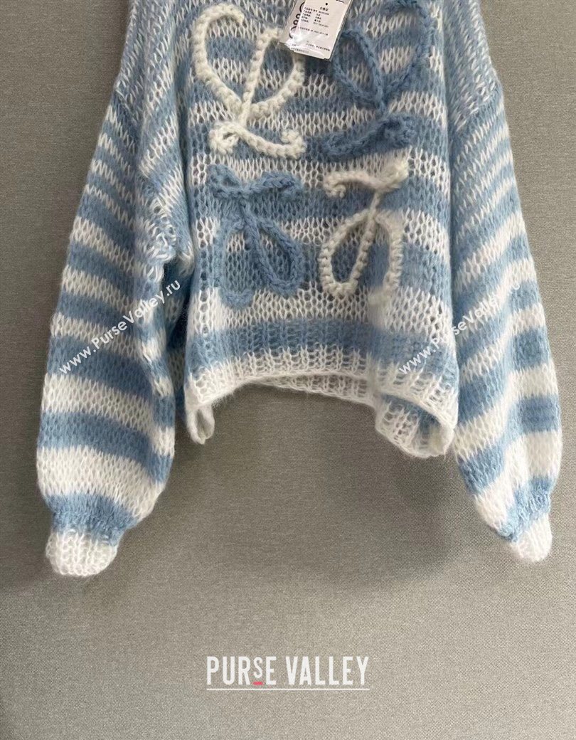 Loewe Mohair Crochet Striped Sweater White/Blue 2025 0904 (QI-250904092)