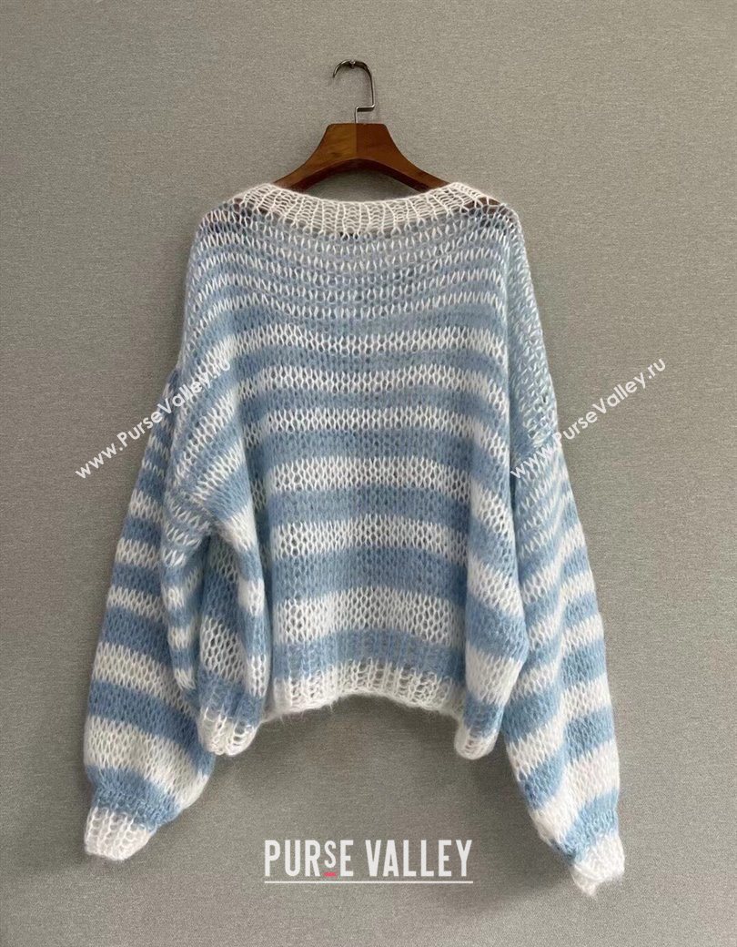 Loewe Mohair Crochet Striped Sweater White/Blue 2025 0904 (QI-250904092)