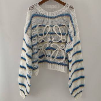 Loewe Mohair Crochet Sweater White/Blue/Purple 2025 0904 (QI-250904094)