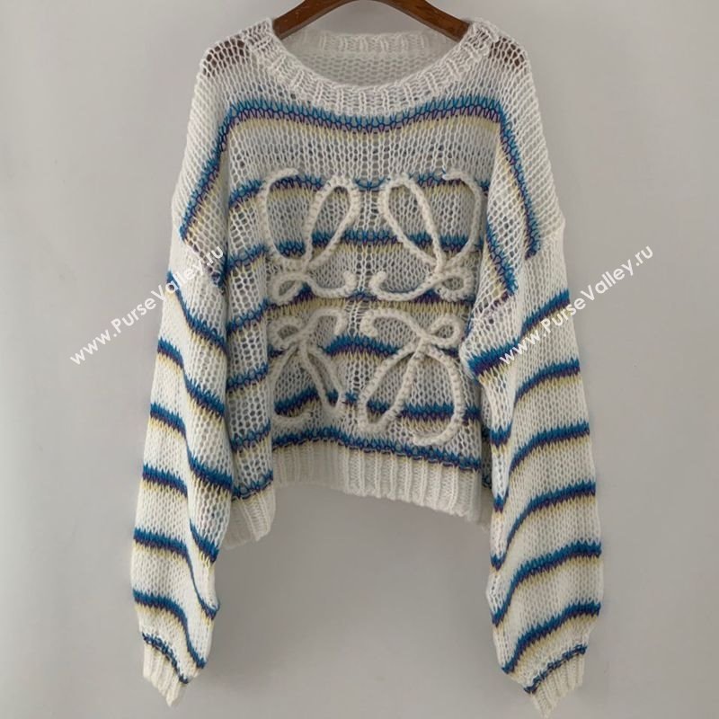 Loewe Mohair Crochet Sweater White/Blue/Purple 2025 0904 (QI-250904094)