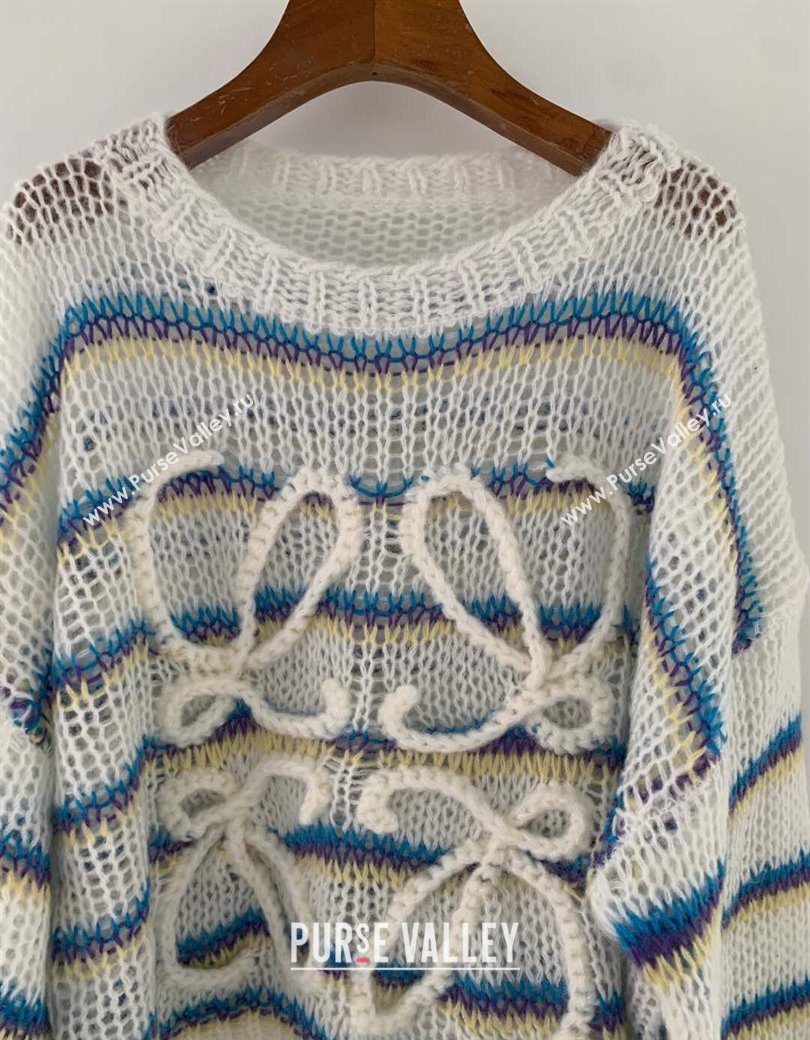 Loewe Mohair Crochet Sweater White/Blue/Purple 2025 0904 (QI-250904094)