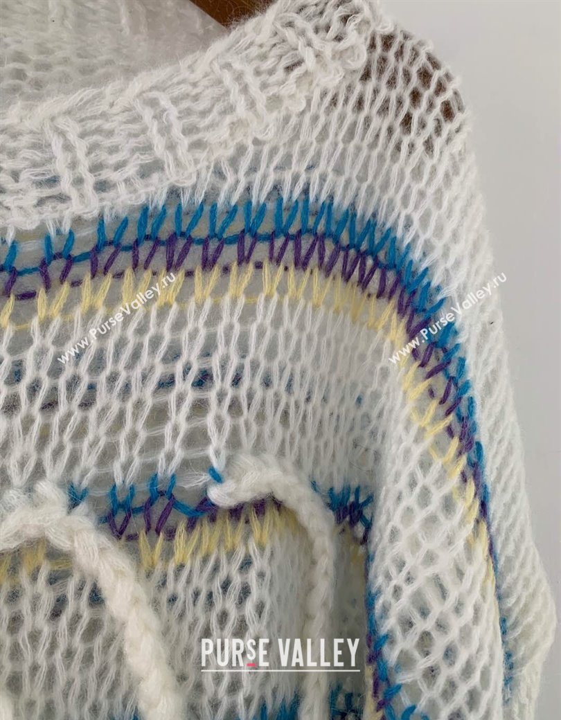 Loewe Mohair Crochet Sweater White/Blue/Purple 2025 0904 (QI-250904094)