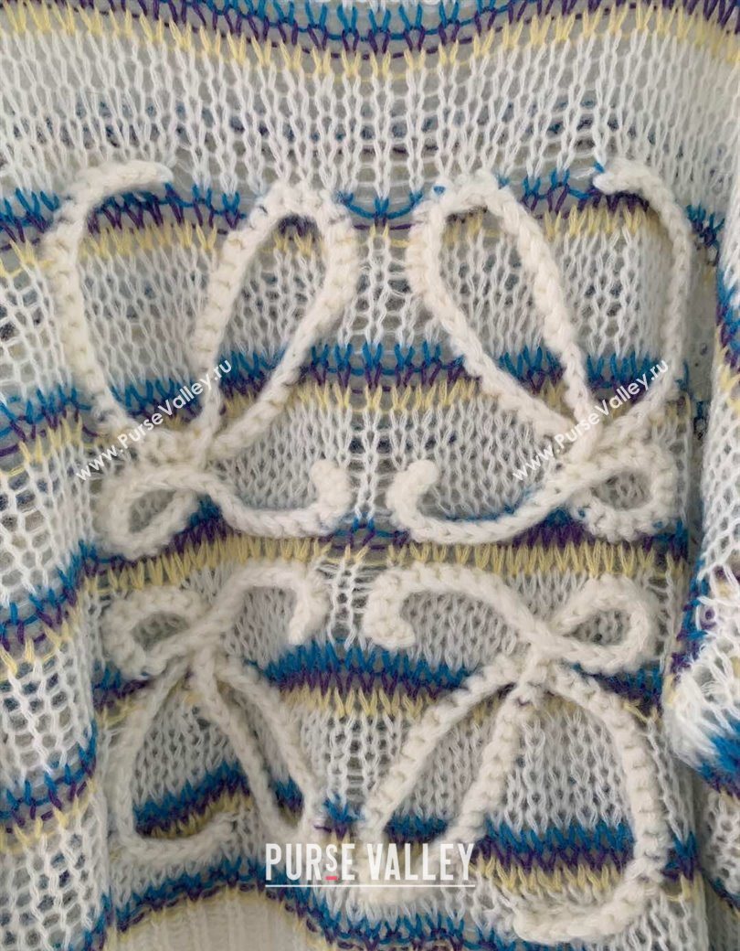 Loewe Mohair Crochet Sweater White/Blue/Purple 2025 0904 (QI-250904094)