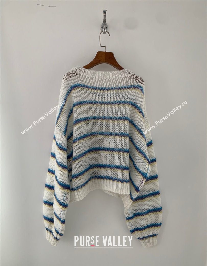 Loewe Mohair Crochet Sweater White/Blue/Purple 2025 0904 (QI-250904094)