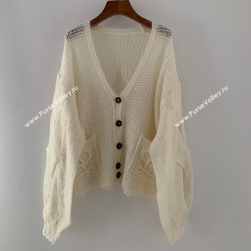 Loewe Mohair Crochet Cardigan Ivory White 2025 0904 (QI-250904095)