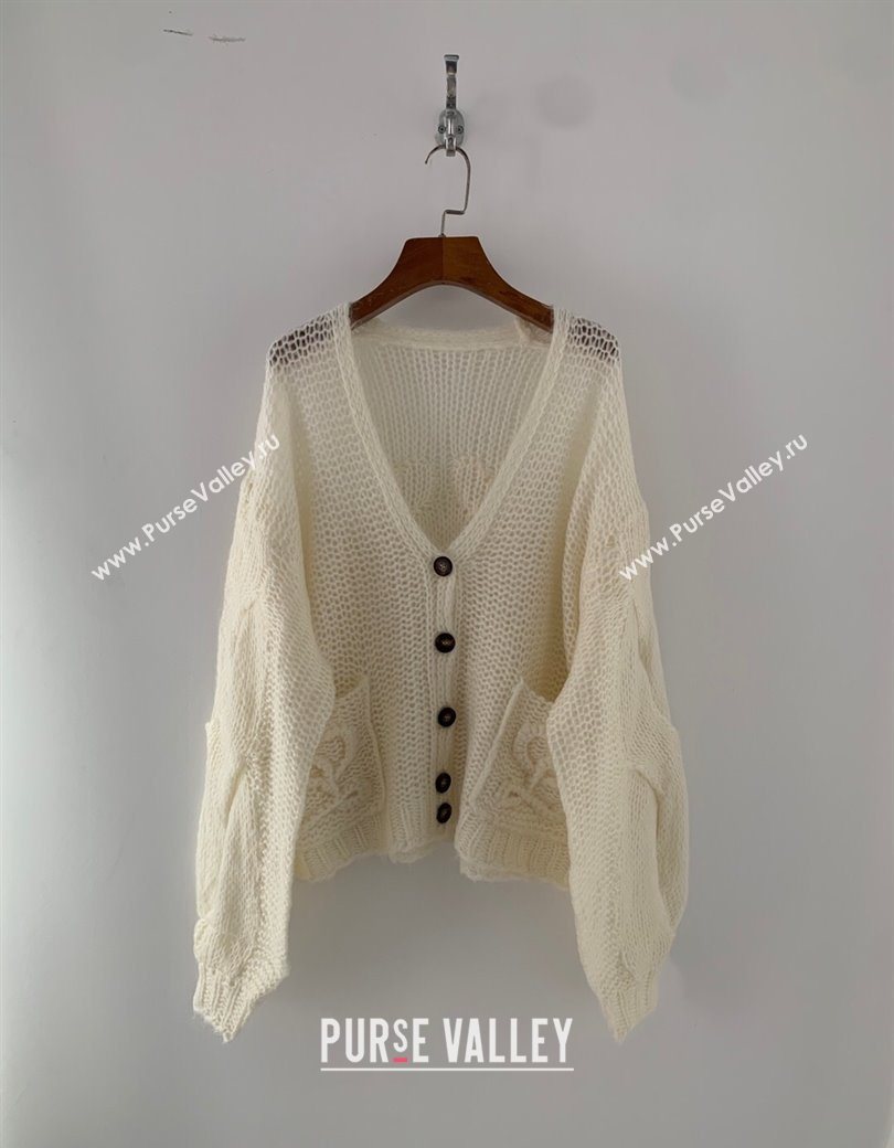 Loewe Mohair Crochet Cardigan Ivory White 2025 0904 (QI-250904095)