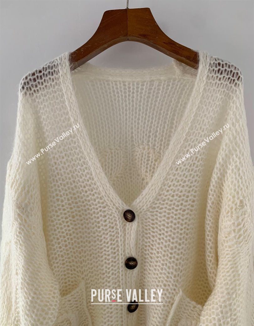 Loewe Mohair Crochet Cardigan Ivory White 2025 0904 (QI-250904095)