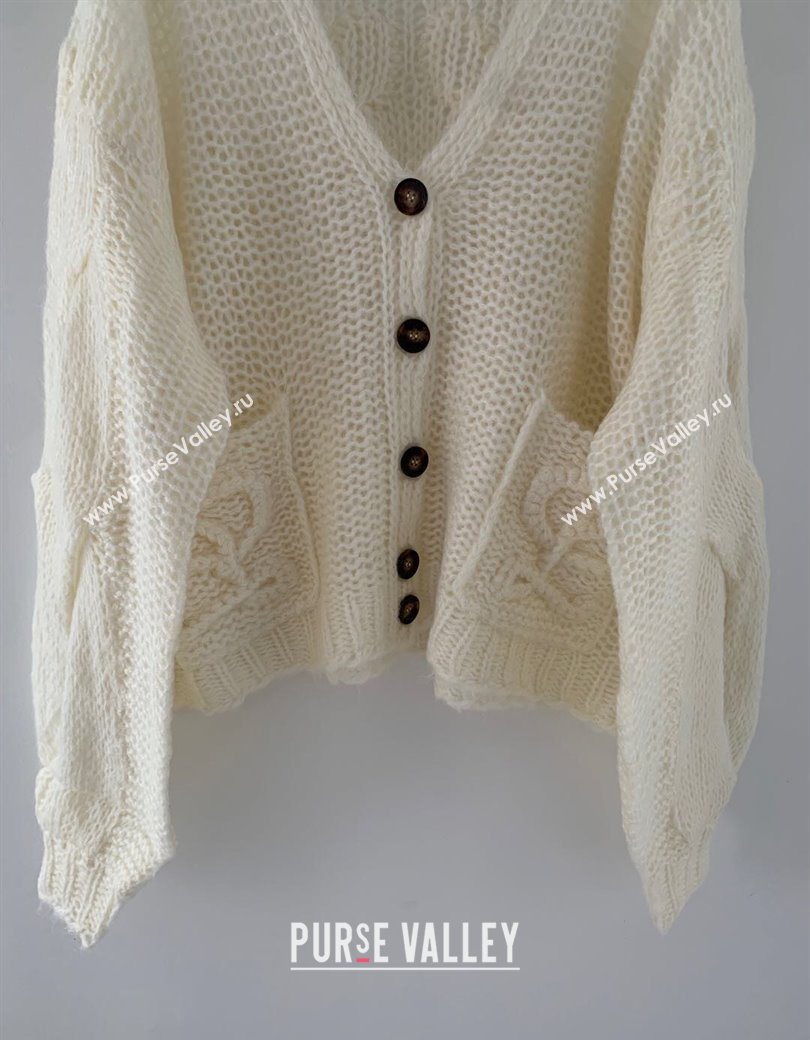 Loewe Mohair Crochet Cardigan Ivory White 2025 0904 (QI-250904095)