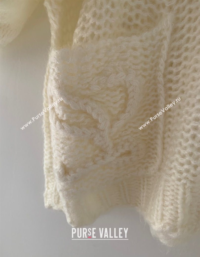 Loewe Mohair Crochet Cardigan Ivory White 2025 0904 (QI-250904095)