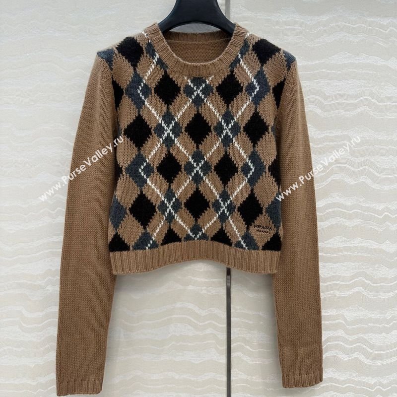 Prada Cashmere Plaid Sweater Brown 2025 PR090426 (QI-250904126)