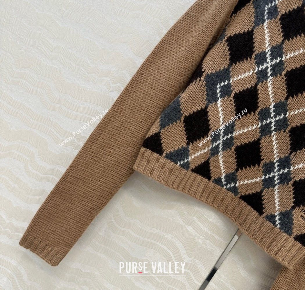 Prada Cashmere Plaid Sweater Brown 2025 PR090426 (QI-250904126)