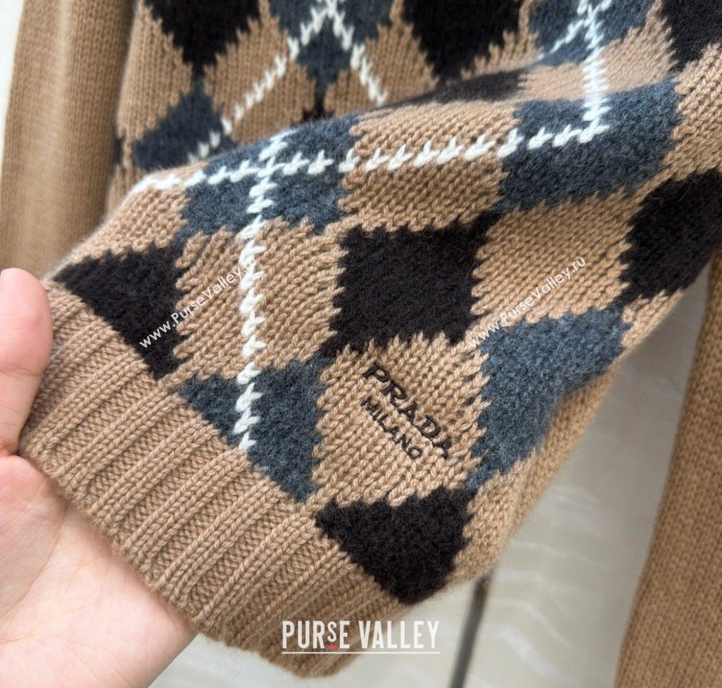 Prada Cashmere Plaid Sweater Brown 2025 PR090426 (QI-250904126)