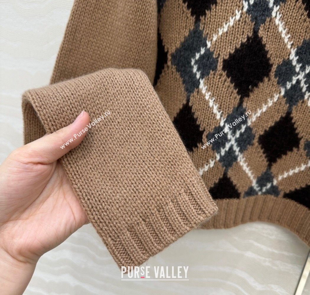 Prada Cashmere Plaid Sweater Brown 2025 PR090426 (QI-250904126)