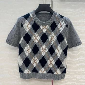 Prada Cashmere Plaid Top Grey 2025 PR090426 (QI-250904129)