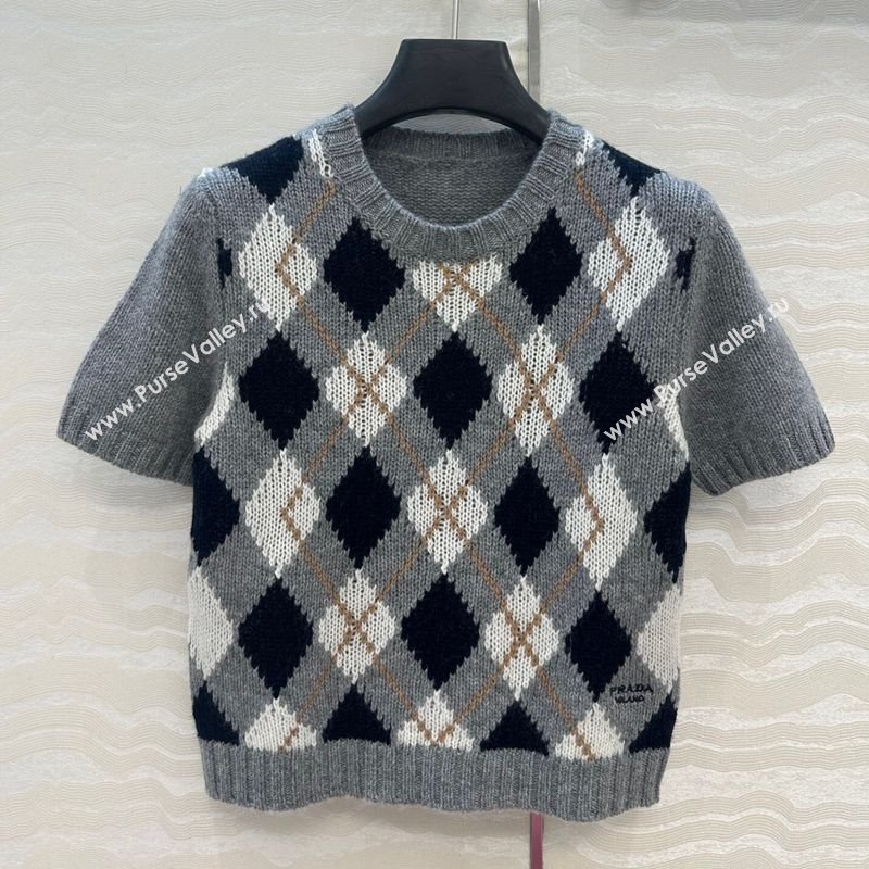 Prada Cashmere Plaid Top Grey 2025 PR090426 (QI-250904129)