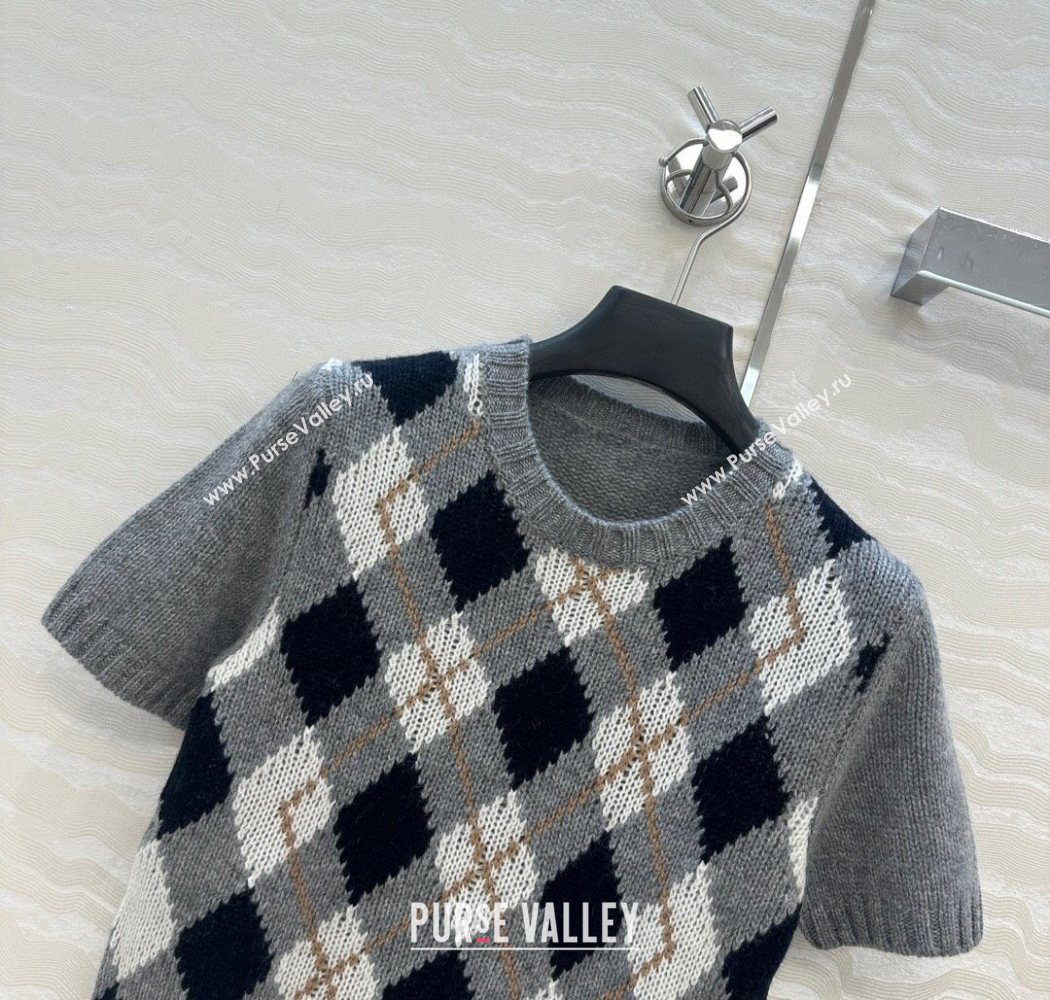 Prada Cashmere Plaid Top Grey 2025 PR090426 (QI-250904129)