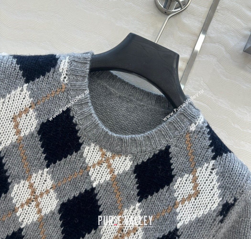 Prada Cashmere Plaid Top Grey 2025 PR090426 (QI-250904129)