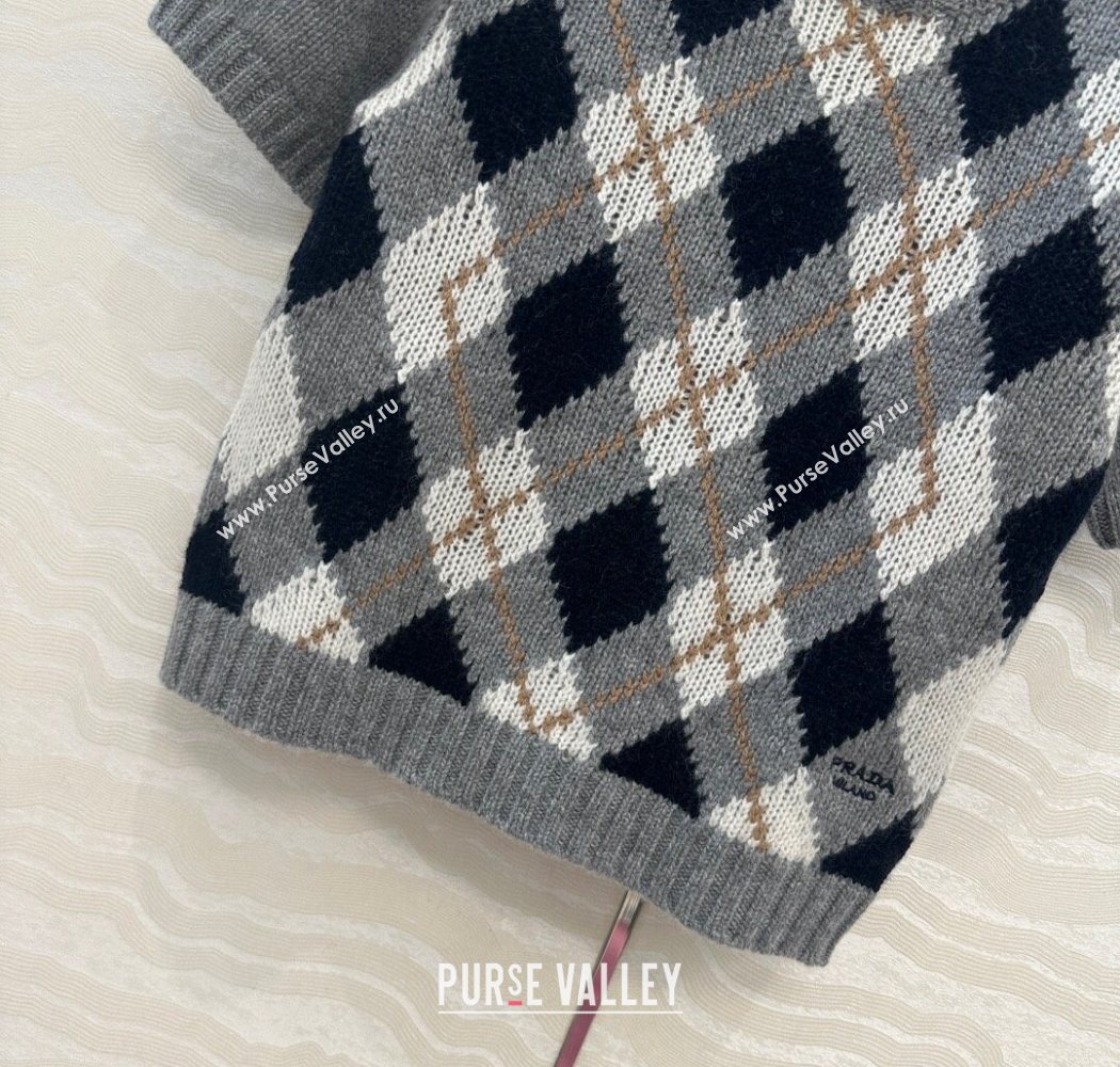 Prada Cashmere Plaid Top Grey 2025 PR090426 (QI-250904129)