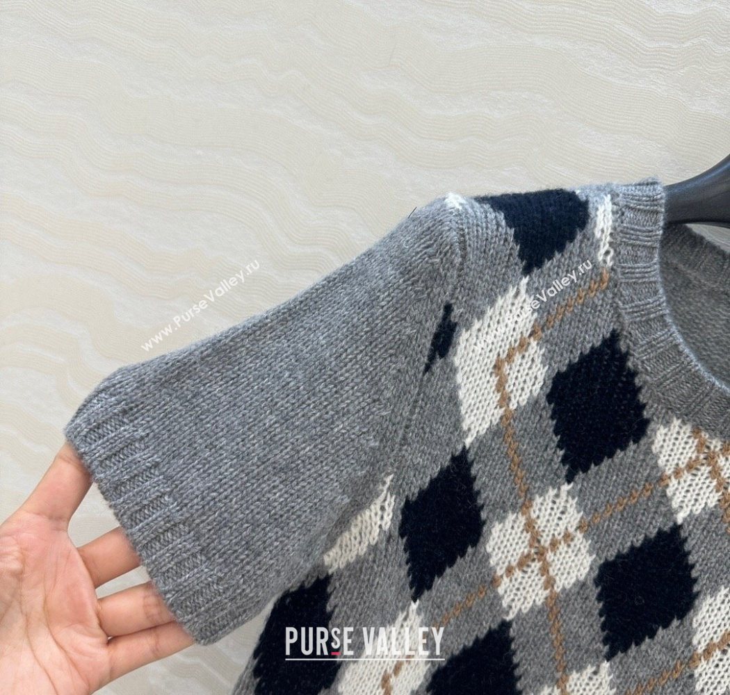 Prada Cashmere Plaid Top Grey 2025 PR090426 (QI-250904129)