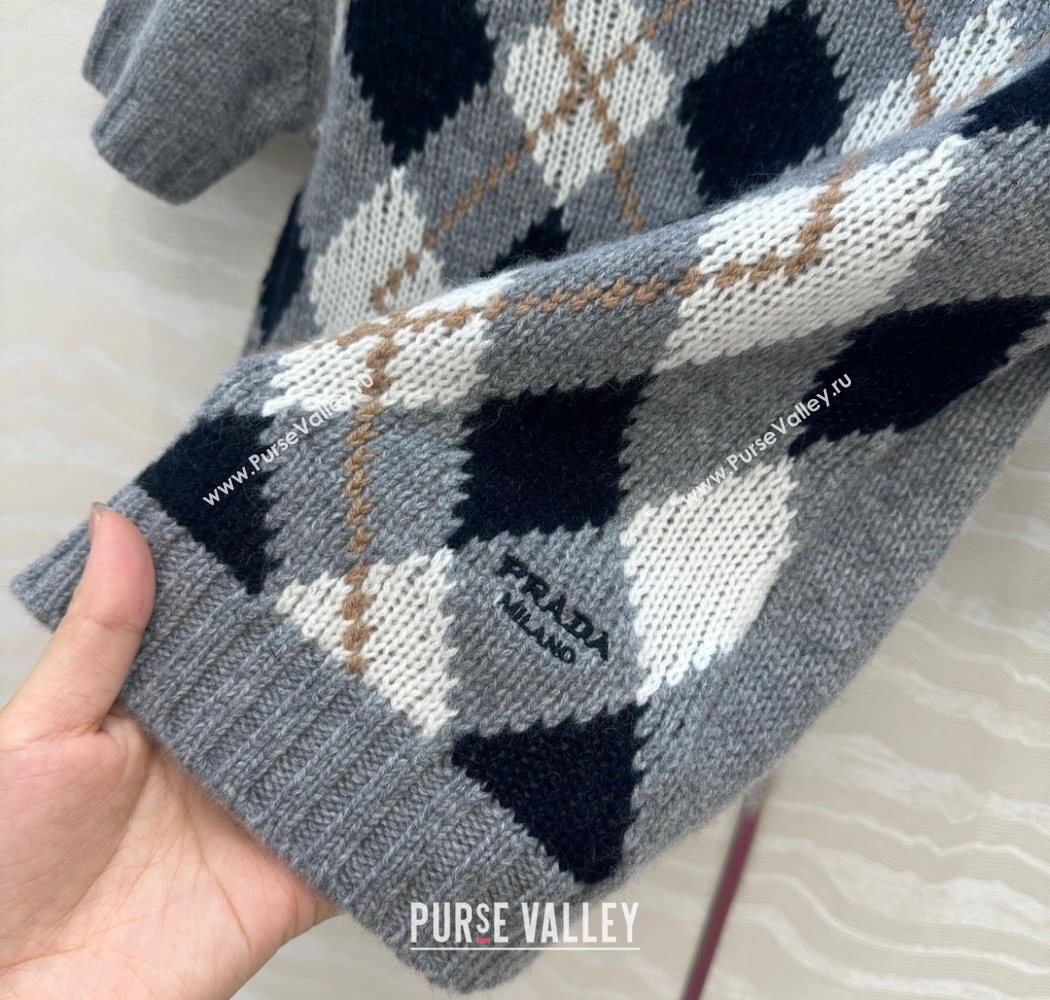 Prada Cashmere Plaid Top Grey 2025 PR090426 (QI-250904129)