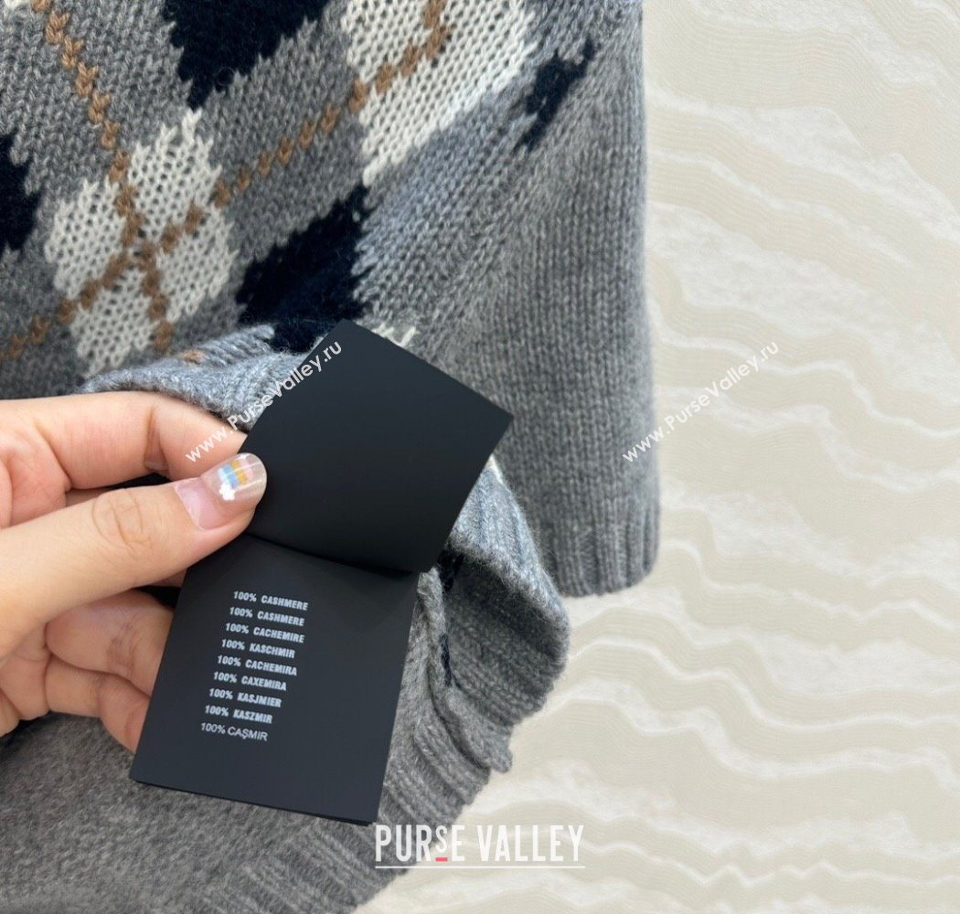 Prada Cashmere Plaid Top Grey 2025 PR090426 (QI-250904129)