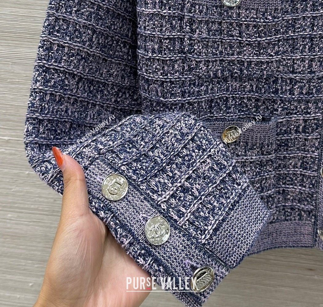 Chanel Wool Cotton Tweed Cardigan Blue 2025 CH090503 (QI-250905005)