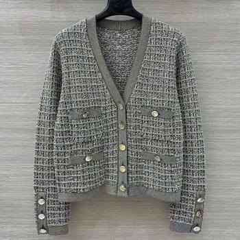 Chanel Wool Cotton Tweed Cardigan Grey 2025 CH090503 (QI-250905003)