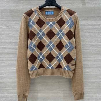 Prada Wool Plaid Sweater Beige 2025 PR090426 (QI-250904127)