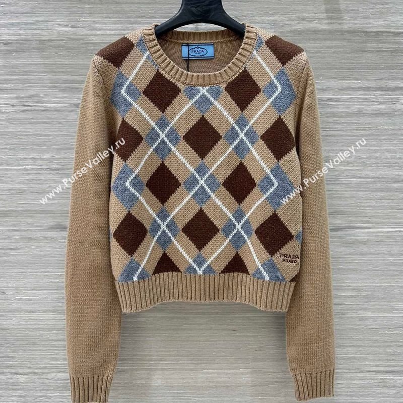 Prada Wool Plaid Sweater Beige 2025 PR090426 (QI-250904127)