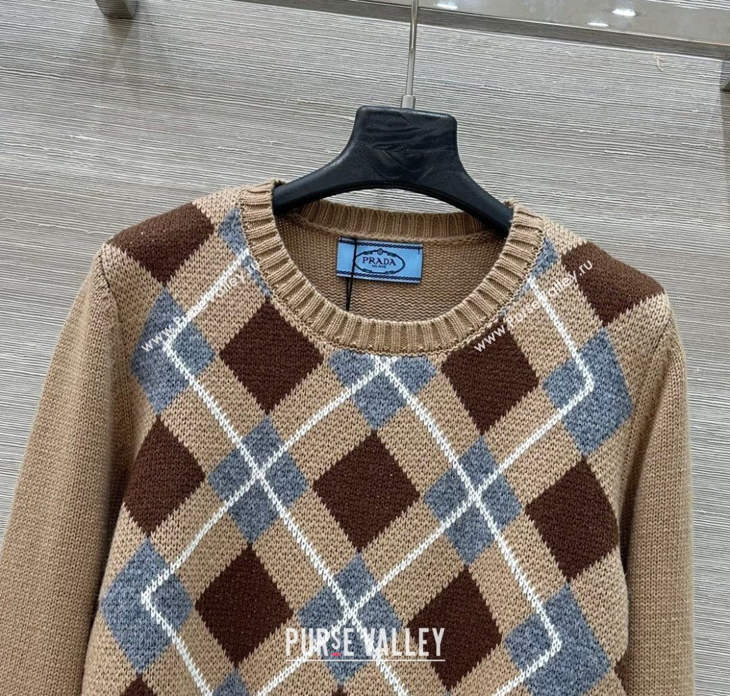 Prada Wool Plaid Sweater Beige 2025 PR090426 (QI-250904127)