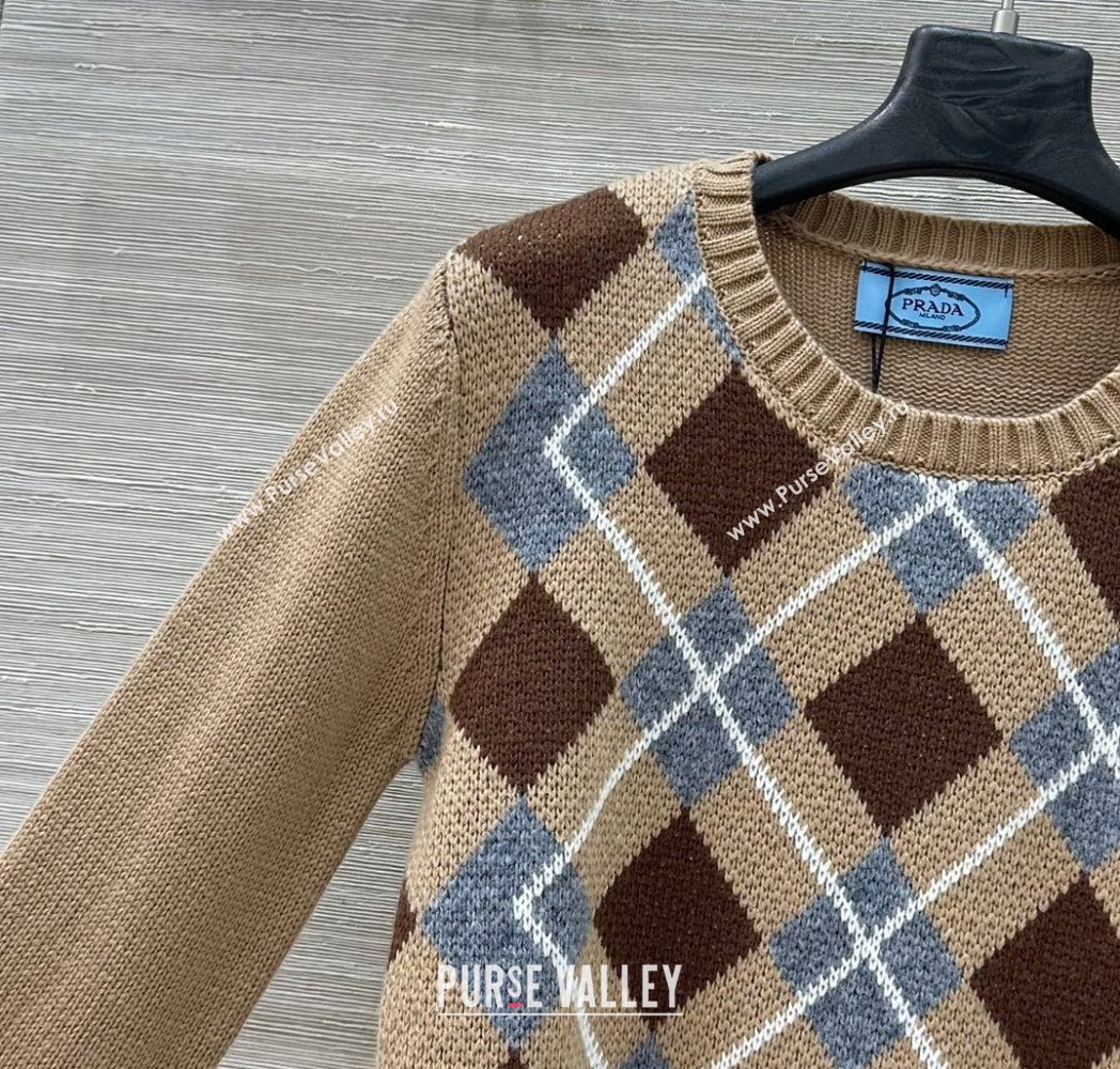 Prada Wool Plaid Sweater Beige 2025 PR090426 (QI-250904127)