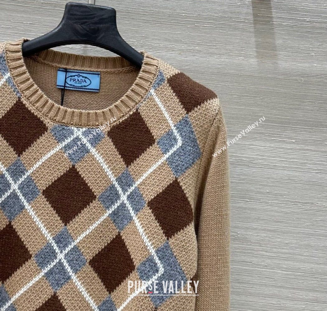Prada Wool Plaid Sweater Beige 2025 PR090426 (QI-250904127)