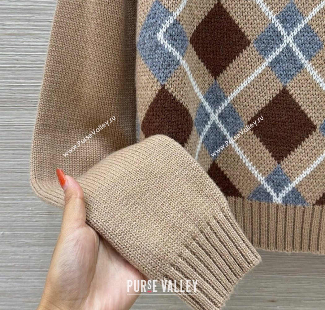 Prada Wool Plaid Sweater Beige 2025 PR090426 (QI-250904127)