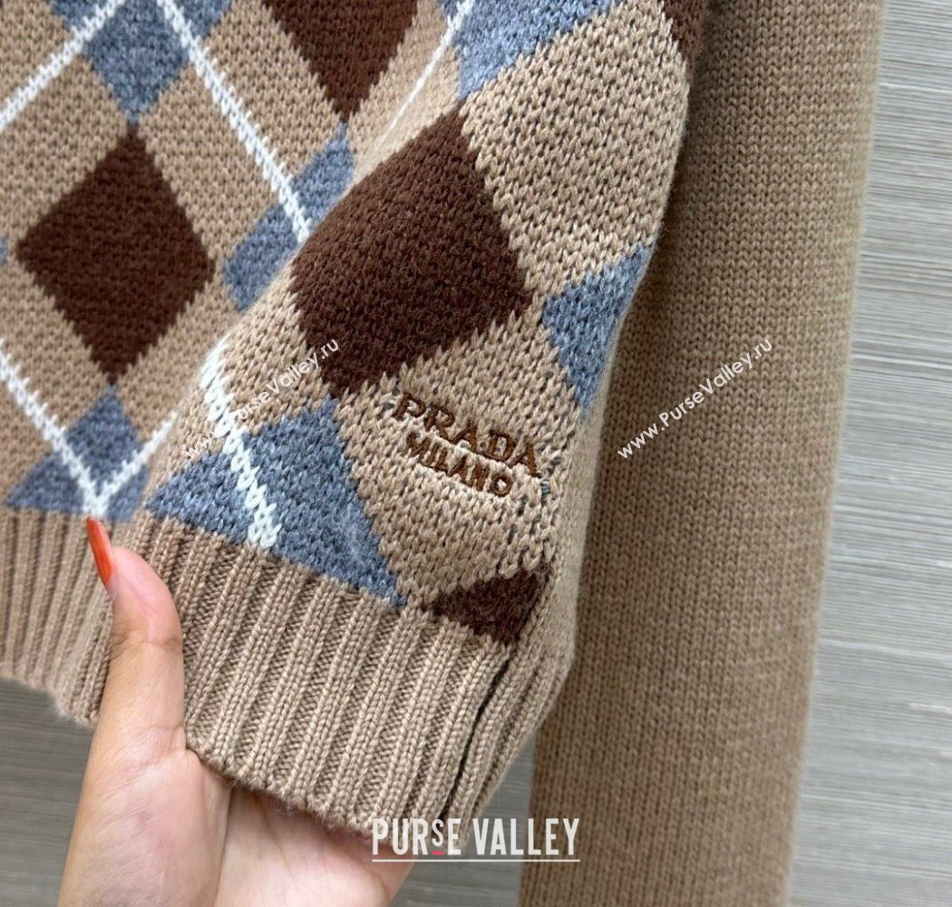 Prada Wool Plaid Sweater Beige 2025 PR090426 (QI-250904127)